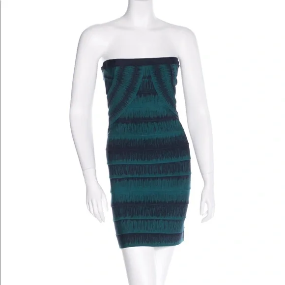 Herve Leger Dresses | Authentic Blue & Green Herve Leger Strapless Bandage Dress | Color: Blue/Green | Size: M | Flylindsey's Closet